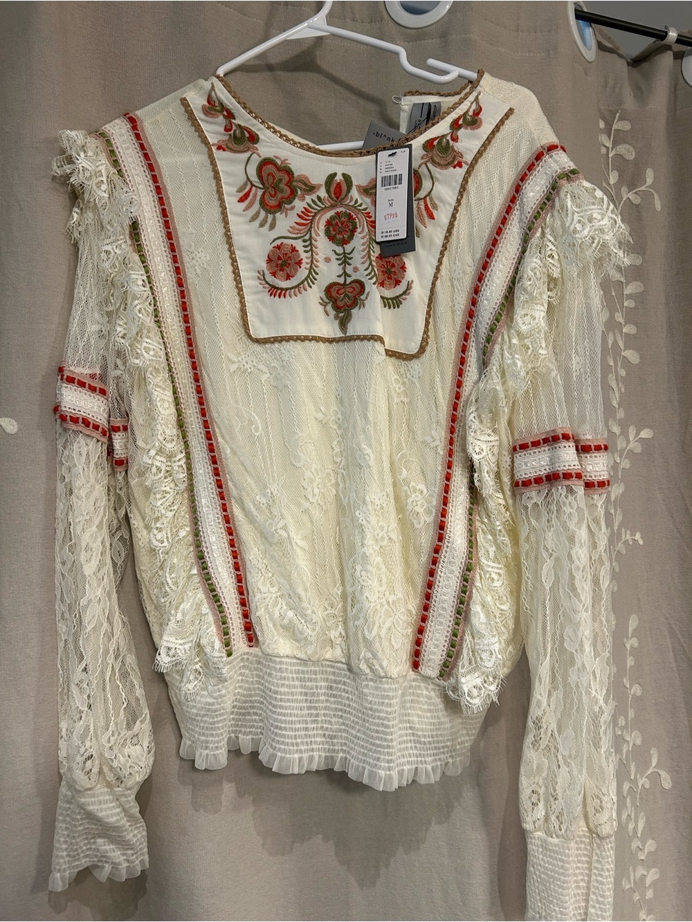 NEW Embroidered Lace Top - Cream with Red Accents